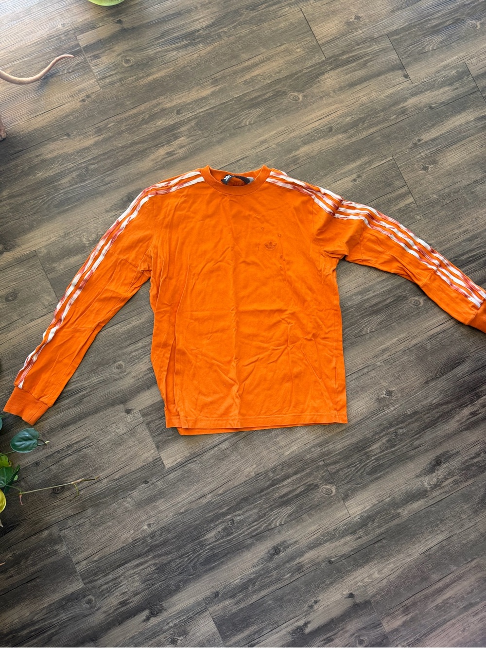Adidas Orange Long Sleeve Tee with Signature Three Stripes